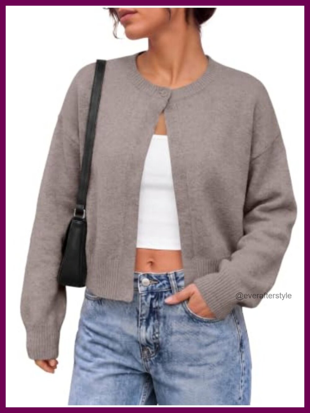 Womens Cropped Single Button Cardigan Lightweight Knit Sweater